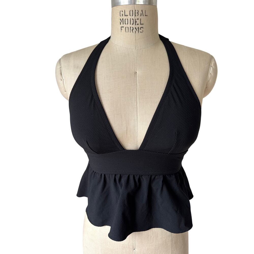 J. Crew Halter Peplum Tankini Top in Black Piqué Nylon NEW Size XXS4